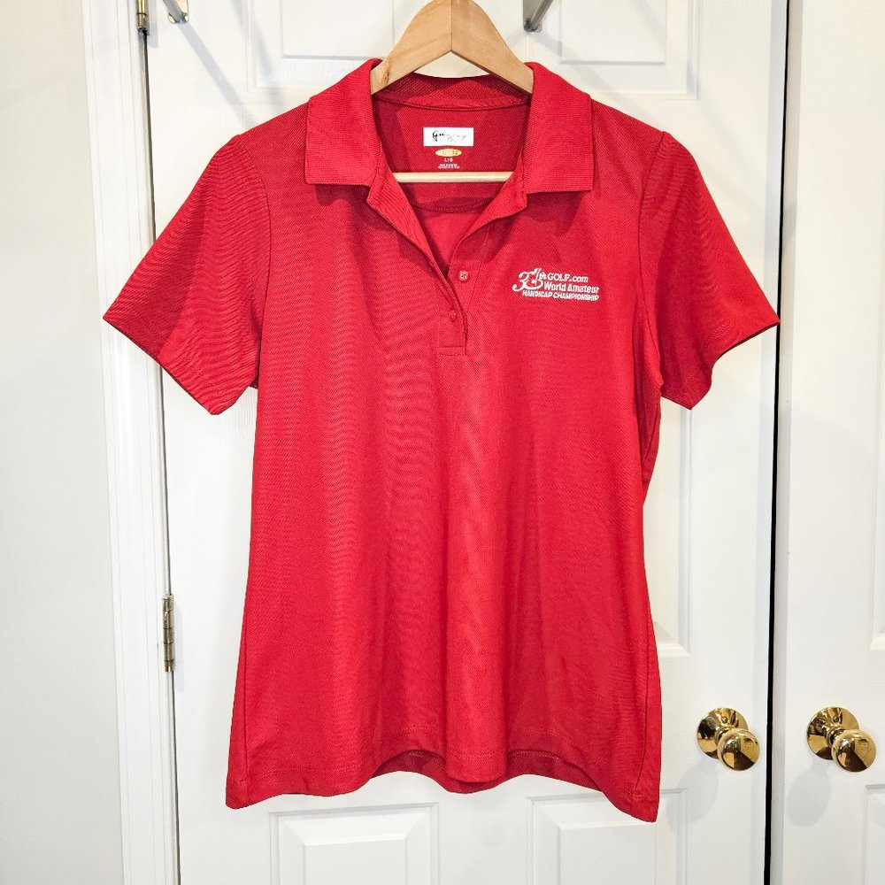 Greg Norman Red Short Sleeve Women's Golf Polo Size Large 30th World Amateur